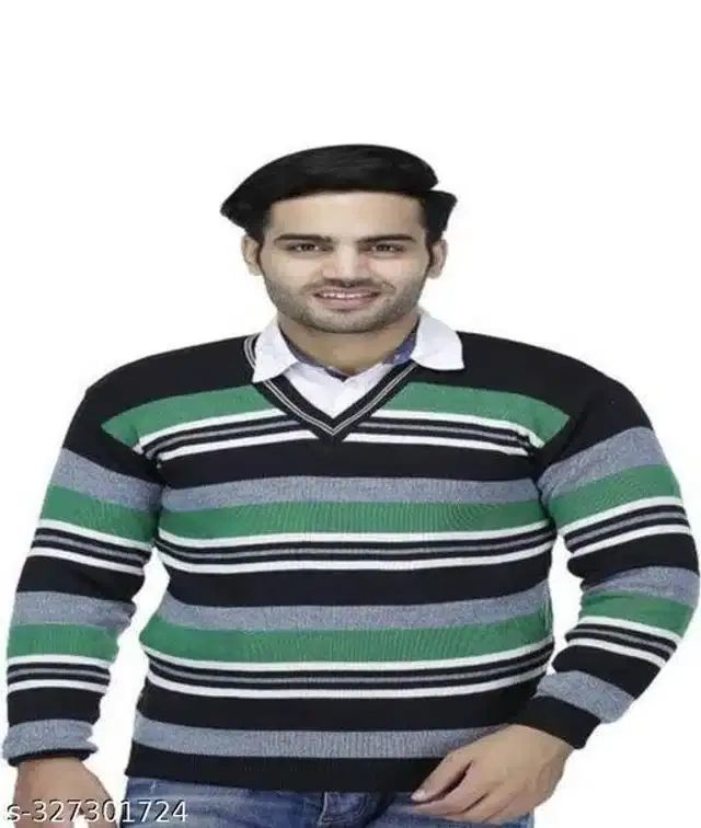 Woolen Full Sleeves V Neck Sweater for Men (Multicolor, L)