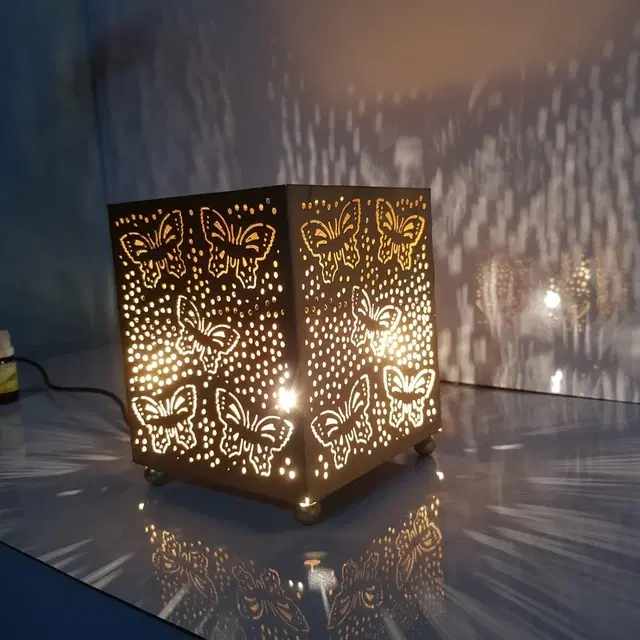 Metal Decorative Electric Moroccan-Style Oil Burner with Oil, 10 ml, Gold, Set of 1