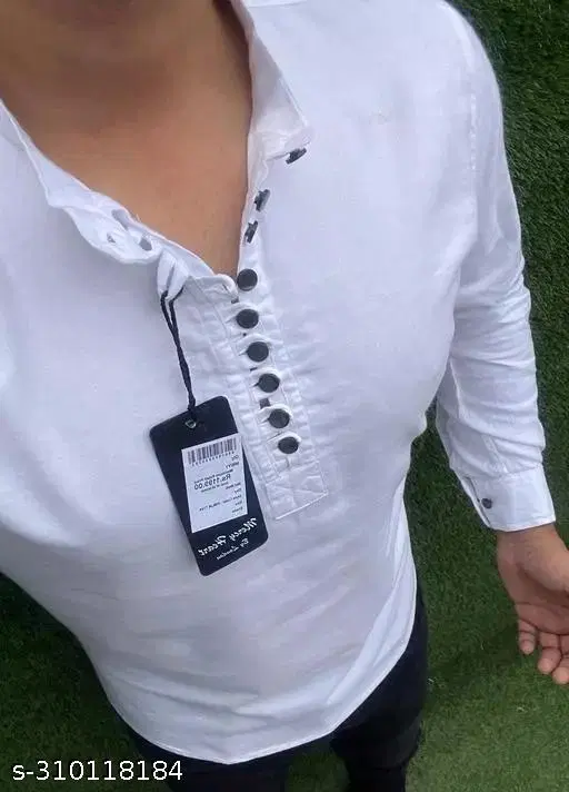 Cotton Blend Solid Short Kurta for Men, White (L)