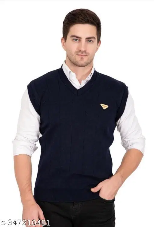 Half Sleeves Sweater for Men (Navy Blue, M)