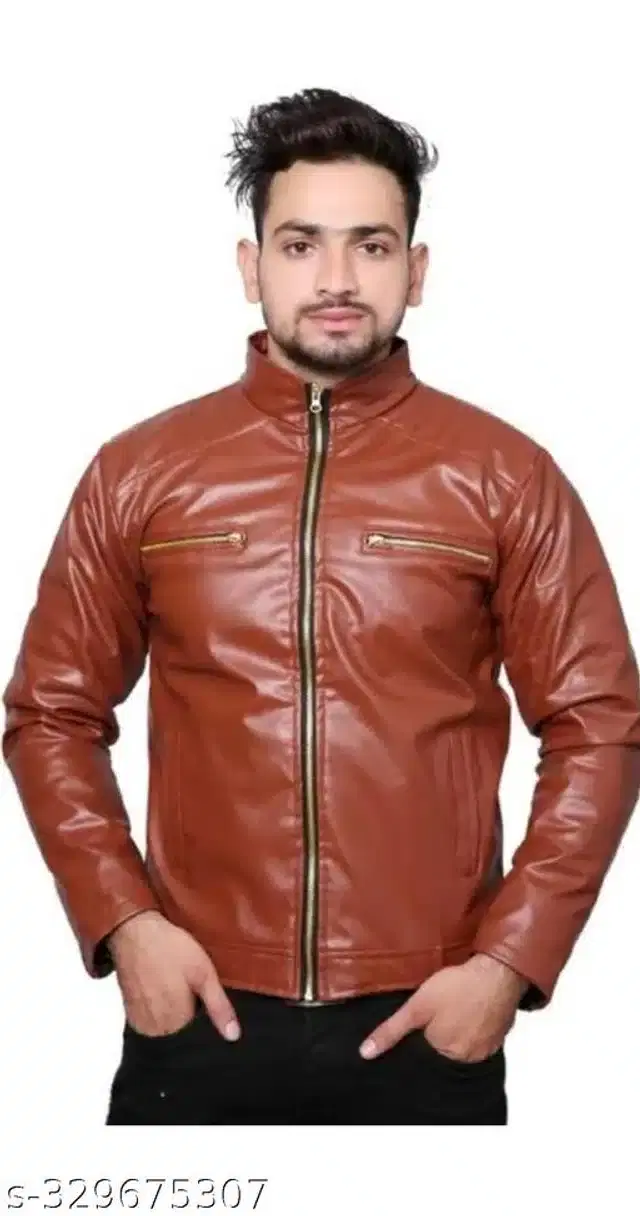 Synthetic Jacket for Men (Brown, XL)