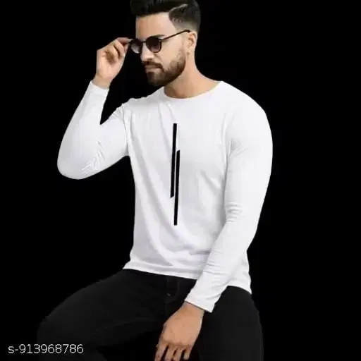 Printed Round Neck T-Shirt for Men (White, M)