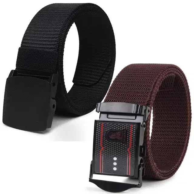 Casual Nylon Belts for Men, Pack of 2 (Black & Brown)