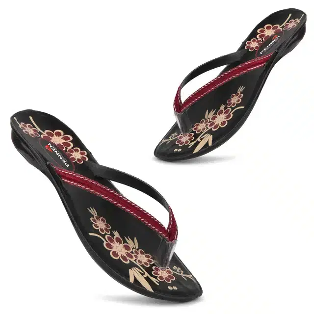 Flip Flops for Women (Black & Red, 5)