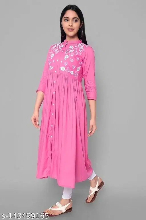 Rayon Kurti For Women, Pink (S)