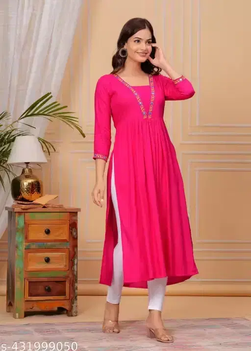 Solid Crepe Kurtis for Women, Dark Pink (XL)