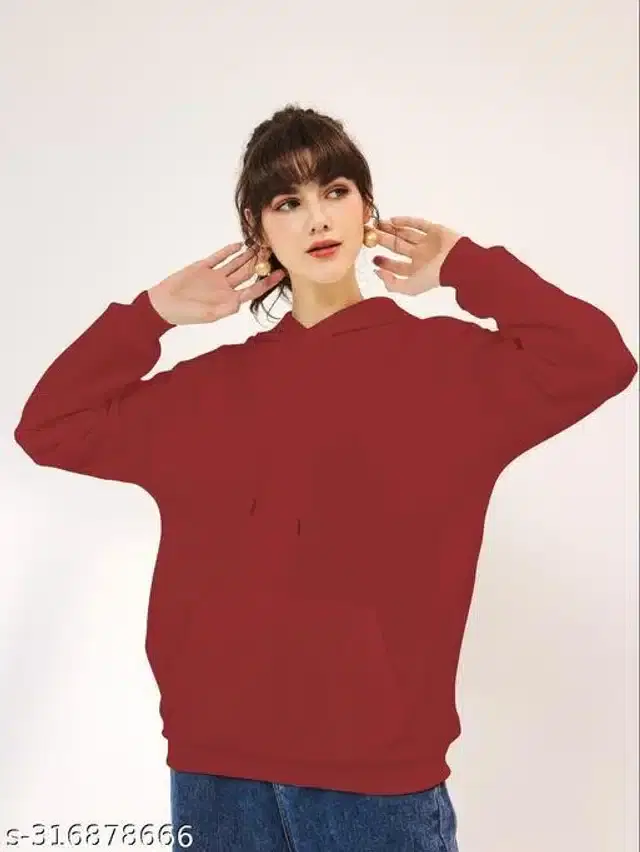 Full Sleeves Hooded Sweatshirt for Women (Maroon, S)