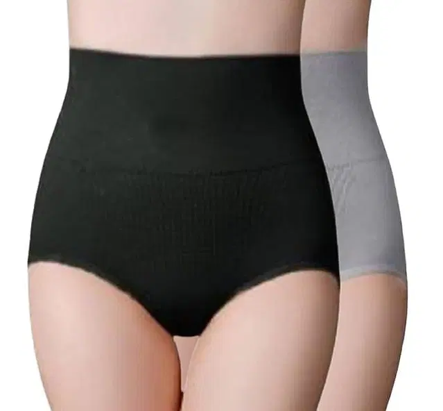 Cotton Blend High Waist Tummy Tucker Briefs for Women, Pack of 2 (Multicolor, Free Size)