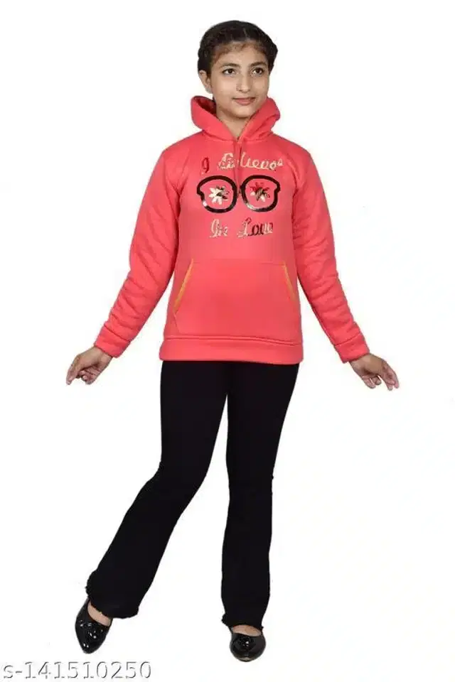 Woolen Hoodie for Girls (Peach, 12-13 Years)