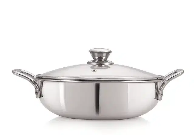 Stainless Steel Deep Kadhai with Glass Lid, Silver, 26 cm