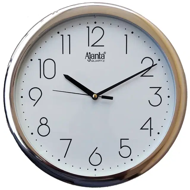 Ajanta Plastic Round Wall Clock For Office And Home (Silver) Standard
