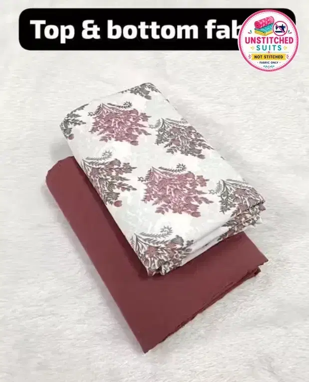 Elegant Floral Print Crepe Unstitched Suits Fabric for Women, White & Maroon