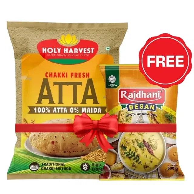 Holy Harvest Chakki Fresh Atta 10 kg + Free Rajdhani Besan 500 g