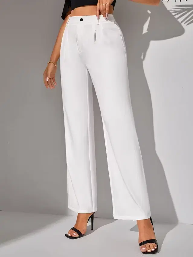 Mid Rise Solid Trousers & Pants for Womens (White, 26)
