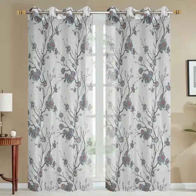 Printed Curtains for Door & Window, Pack of 2, Grey, 5 feet