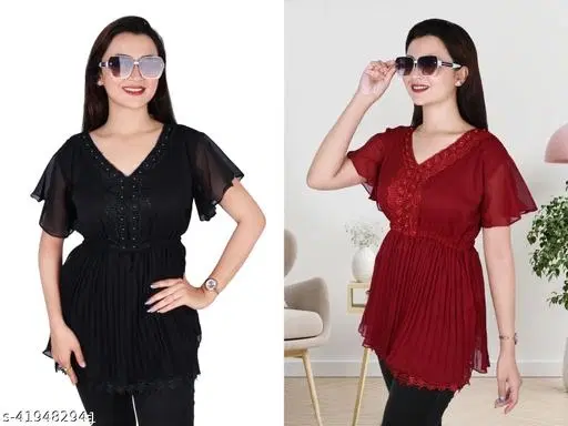 Casual Tops for Women, Pack of 2 (Black, L)