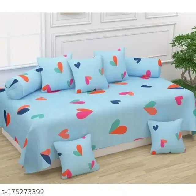 Polycotton Diwan Cover Set, Aqua Blue, Set of 8