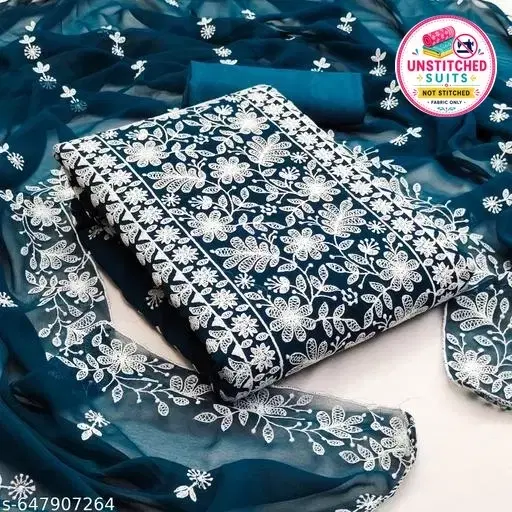 Georgette Embroidered Womens Unstitched Suits Teal, (Size: 7.5 Mtr)
