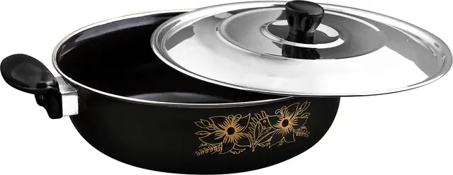 Cast Iron Kadai with Lid, Black & Silver, 28 cm