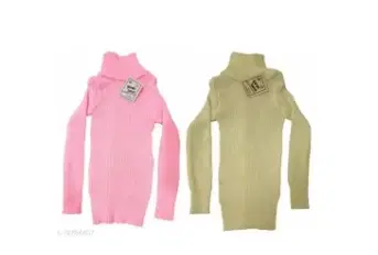 Woolen Solid High Neck Sweaters for Girls, Pack of 2 (Pink & Beige, 6-7 Years)