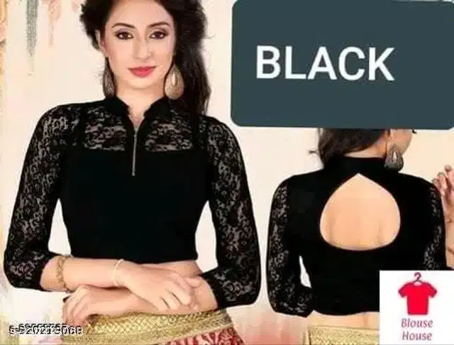 Three-Quarter Sleeves Blouse for Women (Black, 28)