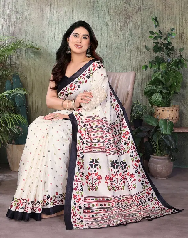 Art Silk Saree for Women, Kalamkari (Black, Free Size)
