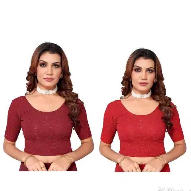 Half Sleeves Stitched Blouse for Women, Pack of 2 (Multicolor, 30)