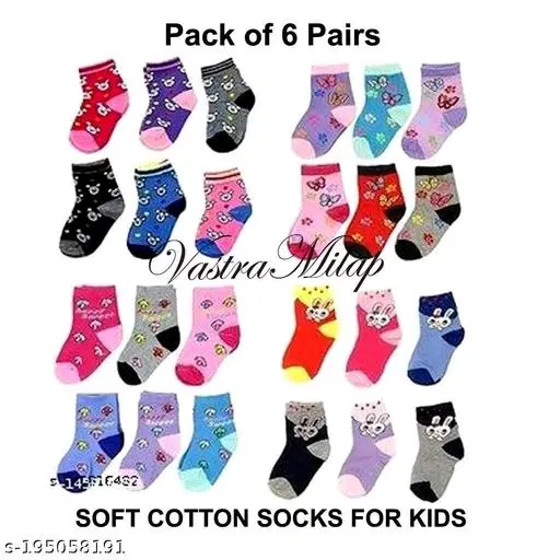 Cotton Socks for Kids, Set of 6 (Multicolor, 0-3 Months)