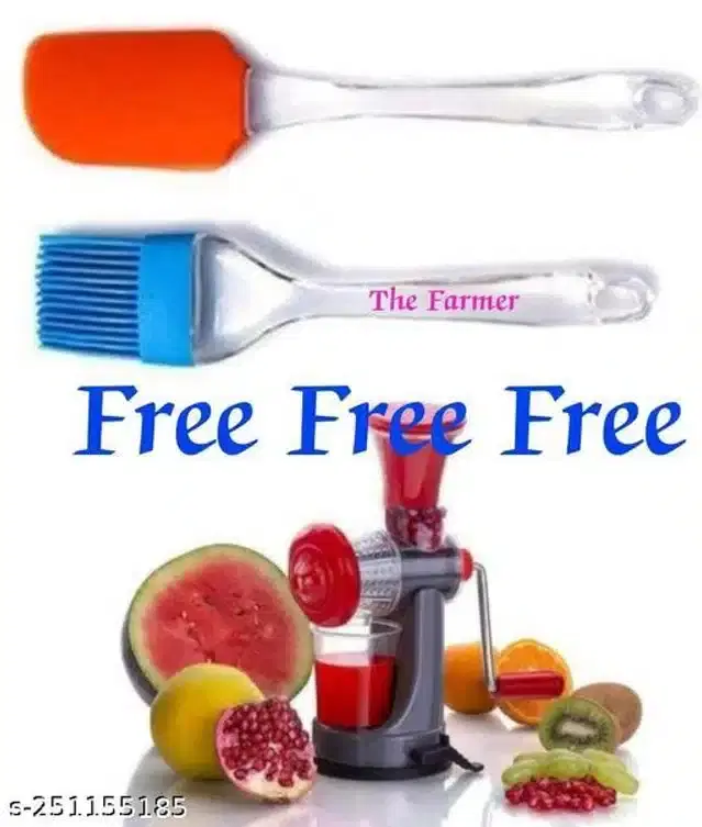 Manual Juicer with Free Spatula & Oil Brush, Multicolor, Set of 3