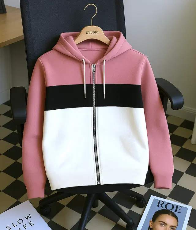Cotton Blend Colorblocked Hooded Jacket for Men, Pink (S)