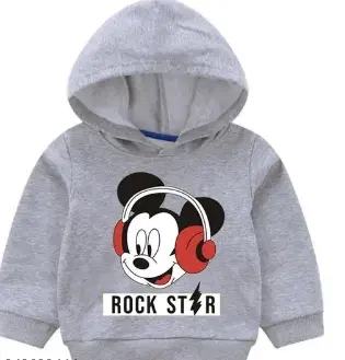 Cotton Printed Hoodie for Girls (Grey, 12-18 Months)