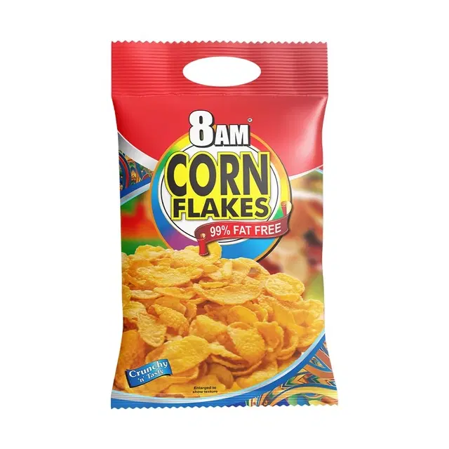 8am Corn Flakes 500 g, 92% Corn, 99% Fat Free, No Cholesterol, Trans Fat, Artificial Additives, Vitamins B1, B2, B3, B6, B9, Iron, Calcium, Crunchy &amp; Nutritious Cereal