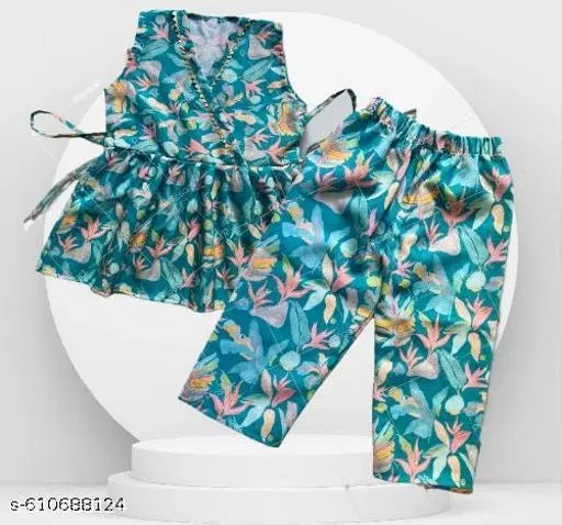 Rayon Slub Printed Clothing Set for Girls, Green, Pack of 1 (9-10 Years)