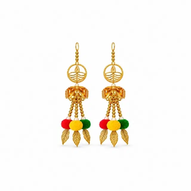 Golden Diya Side Door Hanging Latkan, Set Of 2
