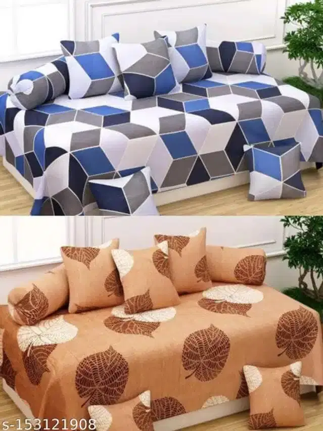 Polycotton Diwan Cover Set, Multicolor, Combo of 2