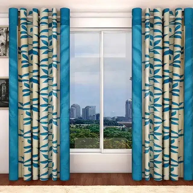 Polyester Printed Door & Window Curtains, Aqua Blue, 7 feet
