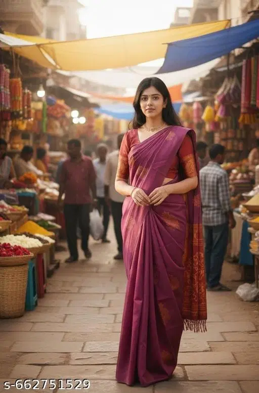 Kanjeevaram Silk Saree for Women (Purple, Free Size)