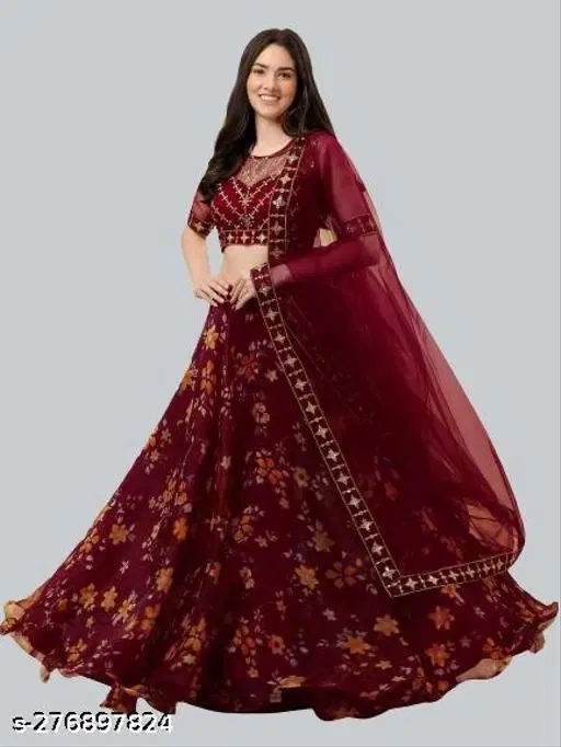Lehenga Choli for Women (Maroon, Free Size)