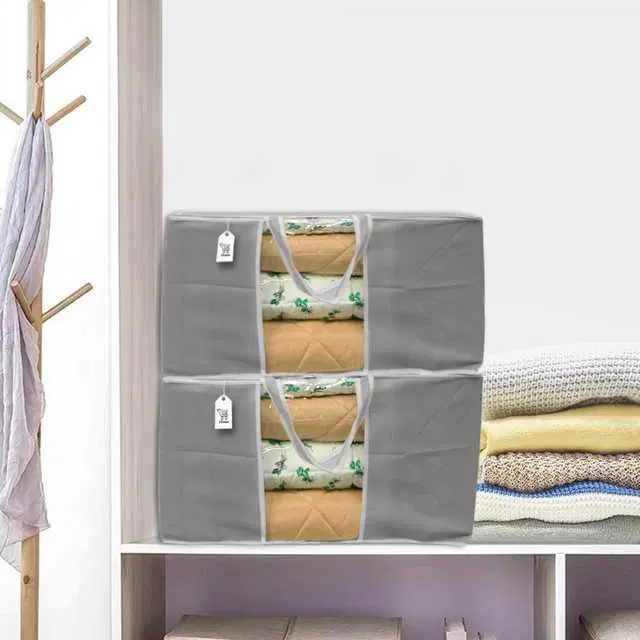 E-Retailer® Blanket Cover Bag With Transparent Window And Side Handle For Quilt & Clothes, Pack Of 1, Grey, 61X43X36 cm, ST121