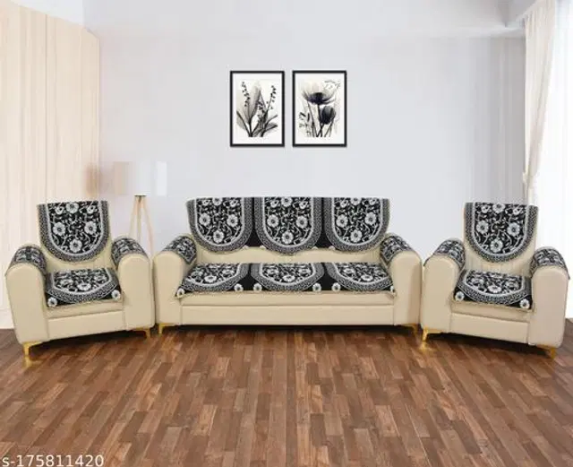 Polycotton 5 Seater Sofa Covers, Black, Set of 1