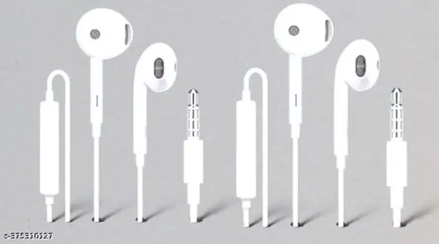Premium 3.5 mm Jack Wired Earphones, White, Pack of 2