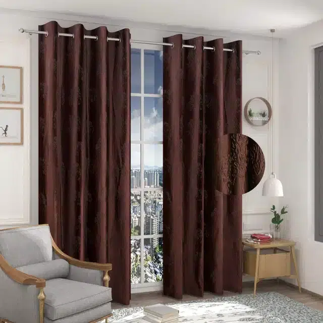 Polyester Printed Door & Window Curtains, Brown, 5 feet