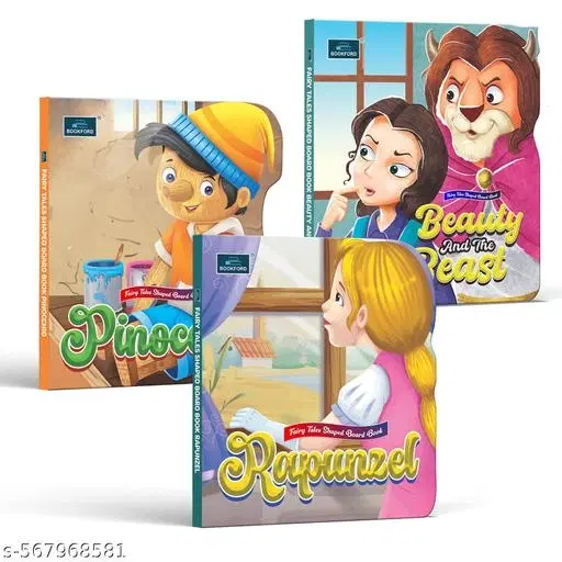 Fairy Tale Shaped Board Book | Beauty and the Beast, Pinocchio, and Rapunzel | for kids | fairy tales for kids | board book | story book | (Set of 3)