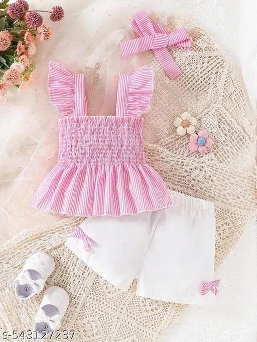 Cotton Pant Set Dress for Girls (Pink, 6-9 Months)