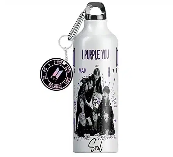 BTS Army BTS Logo Aluminium Printed Sipper Bottle with Keychain, Pack of 2, Multicolor, 350 ml, Gt-340
