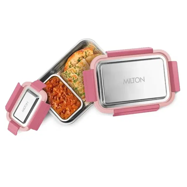 Milton Modern Meal Sr. Stainless Steel Tiffin, Set Of 2 (950 ml,150 ml), Pink | Food Grade | Bpa Free | Refrigerator Safe | Odour Free I Durable And Stylish Lunch Box For Home, Office & Travel
