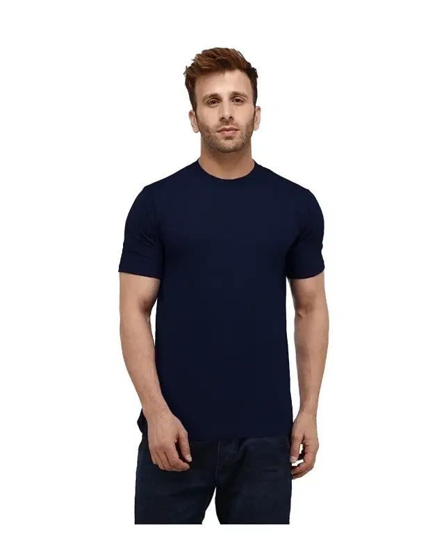 Poly Blend Solid T-Shirt for Men, Navy Blue (M)