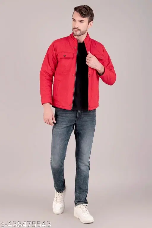 PU Jacket for Men (Red, M)