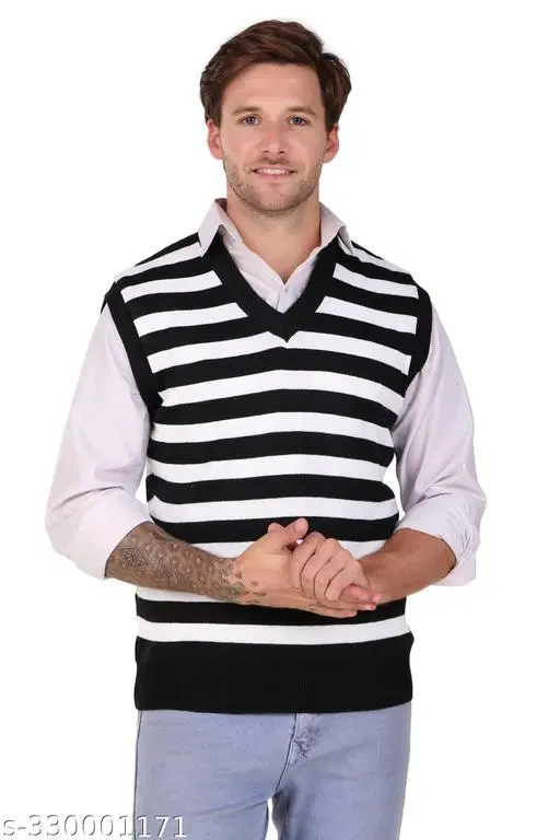 Half Sleeves Sweater for Men (White & Black, XL)