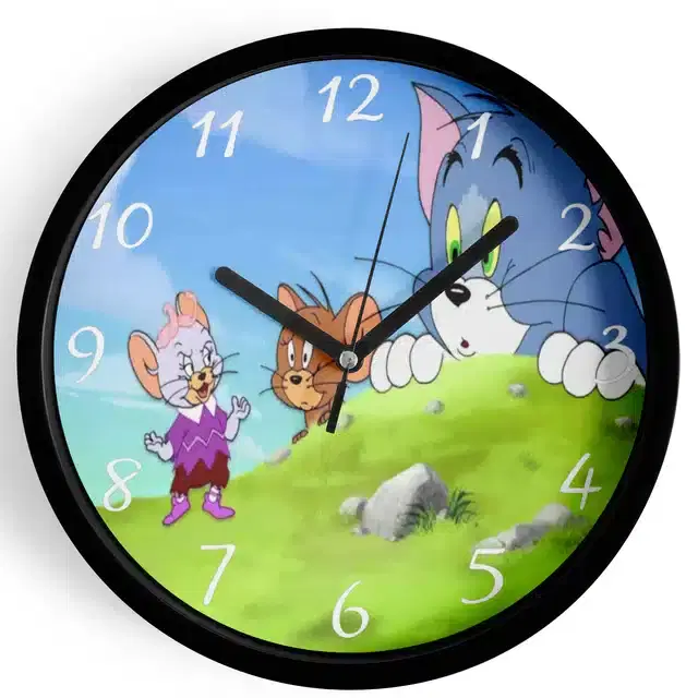 Analog Tom & Jerry Wall Clock for Home, Black, 7 Inches
